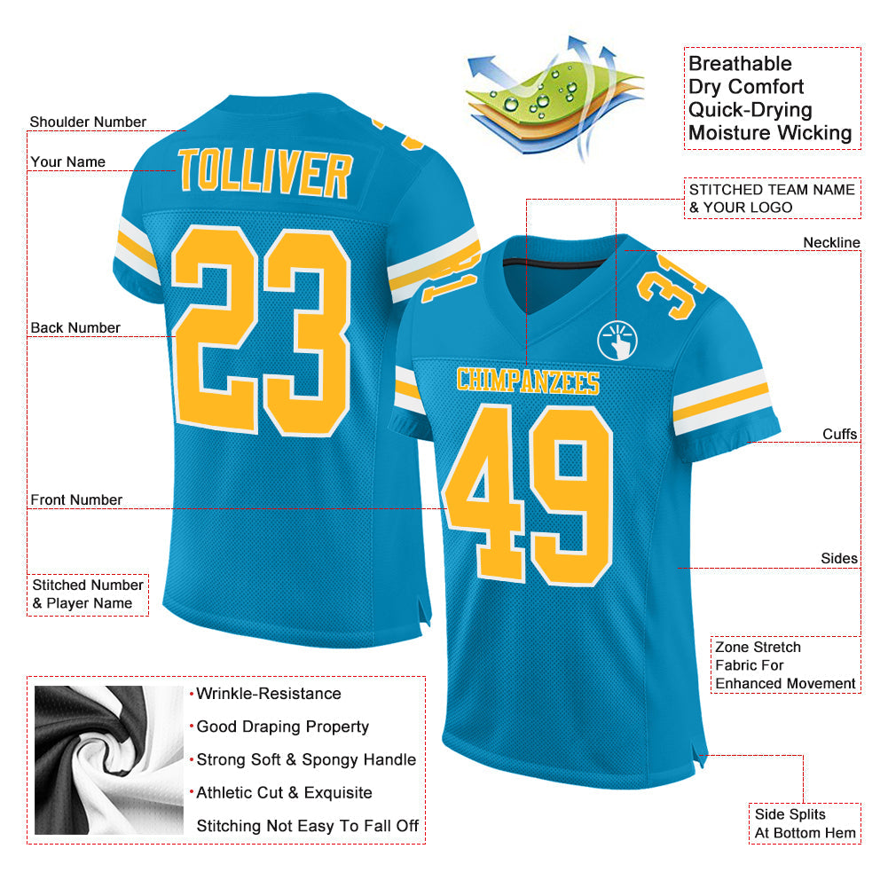 Custom Panther Blue Gold-White Mesh Authentic Football Jersey view 2