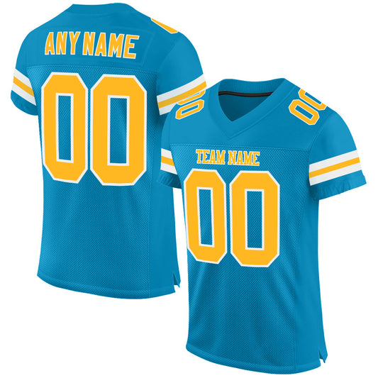 Custom Panther Blue Gold-White Mesh Authentic Football Jersey - Main View