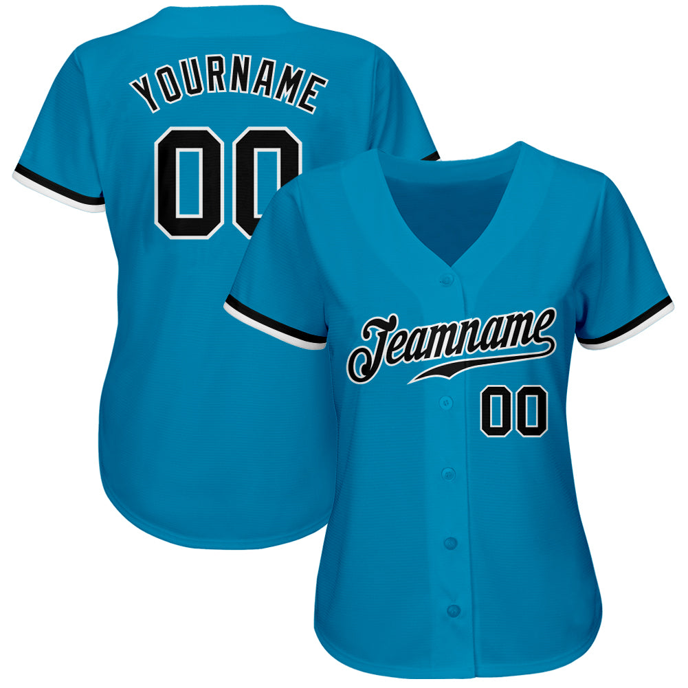 Custom Panther Blue Black-White Authentic Baseball Jersey view 2