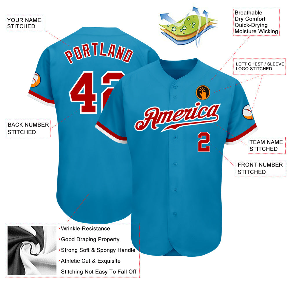 Custom Panther Blue Red-White Authentic Baseball Jersey view 3