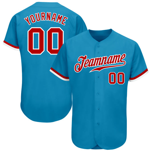 Custom Panther Blue Red-White Authentic Baseball Jersey - Main View