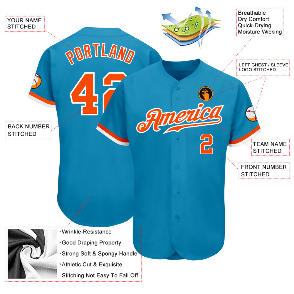 Custom Panther Blue Orange-White Authentic Baseball Jersey view 3