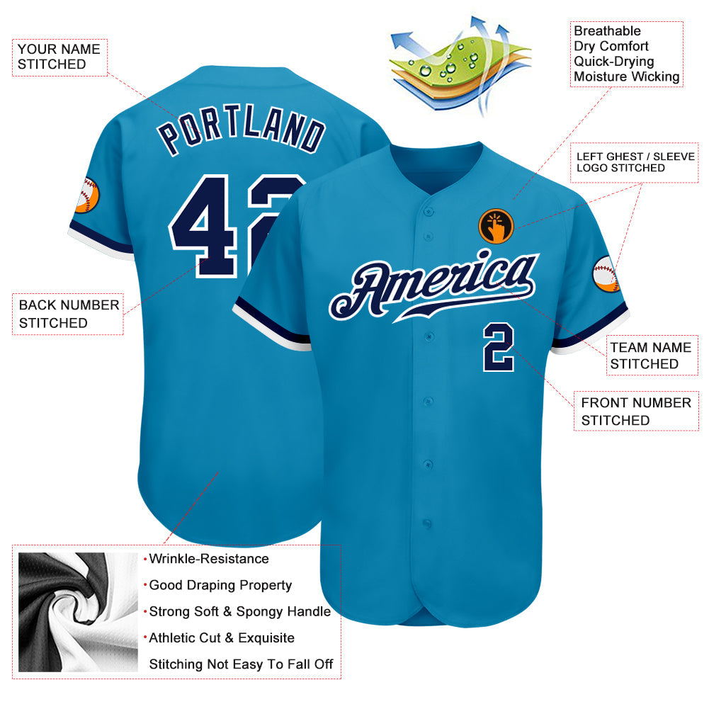 Custom Panther Blue Navy-White Authentic Baseball Jersey view 3