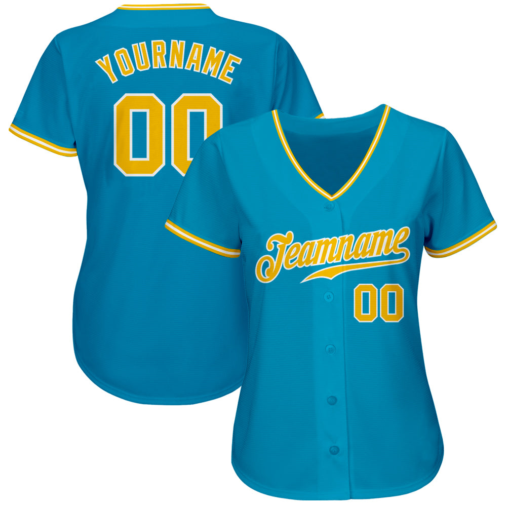 Custom Panther Blue Gold-White Authentic Baseball Jersey view 2