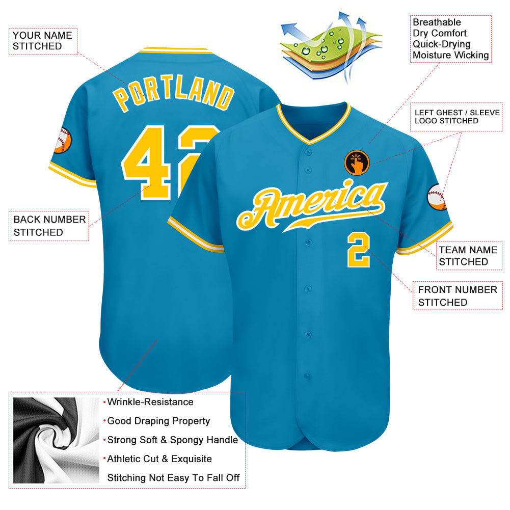 Custom Panther Blue Gold-White Authentic Baseball Jersey view 3