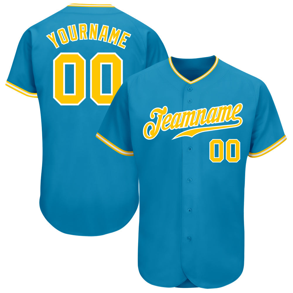 Custom Panther Blue Gold-White Authentic Baseball Jersey - Main View