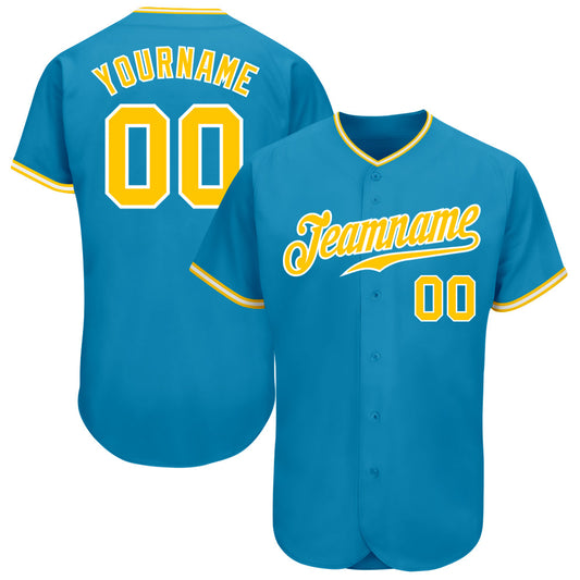 Custom Panther Blue Gold-White Authentic Baseball Jersey - Main View