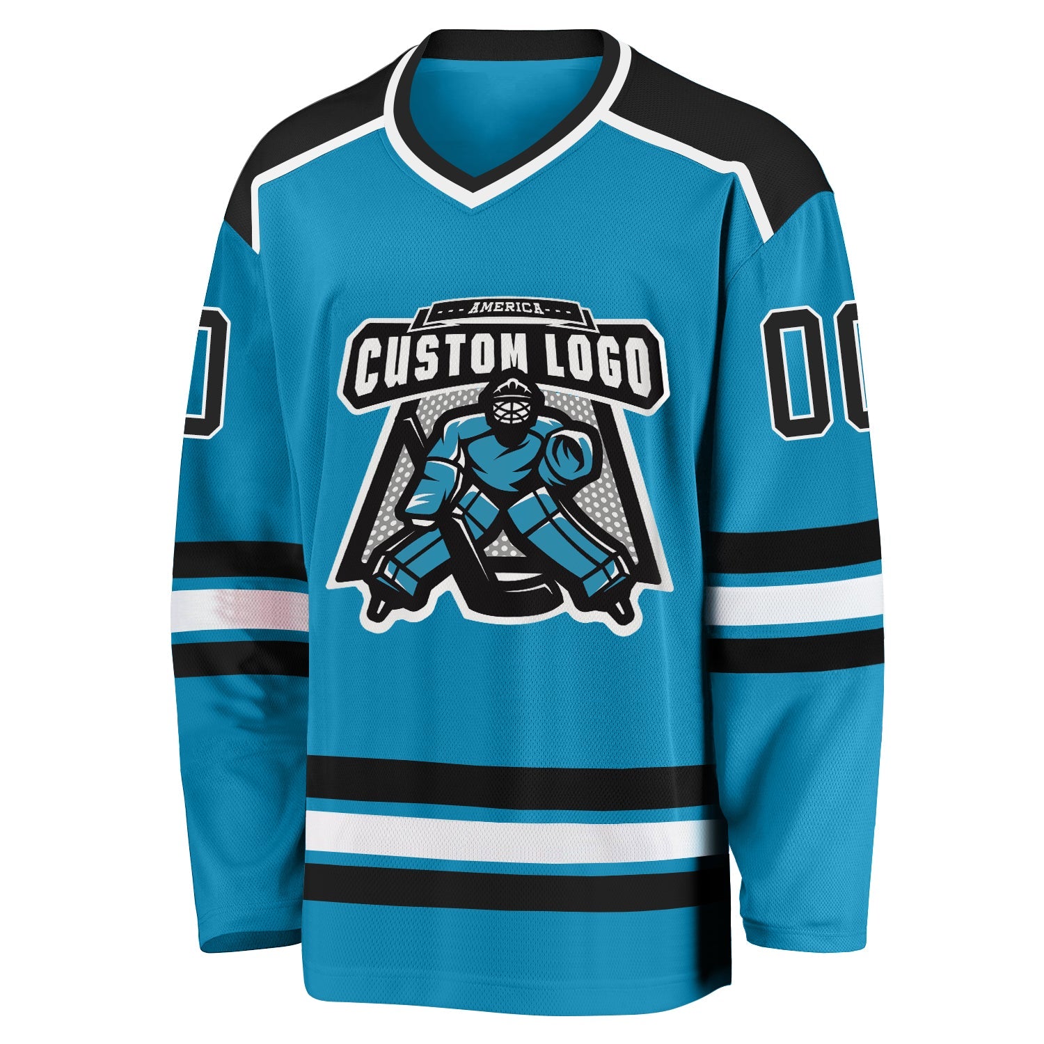 Custom Panther Blue Black-White Hockey Jersey view 2