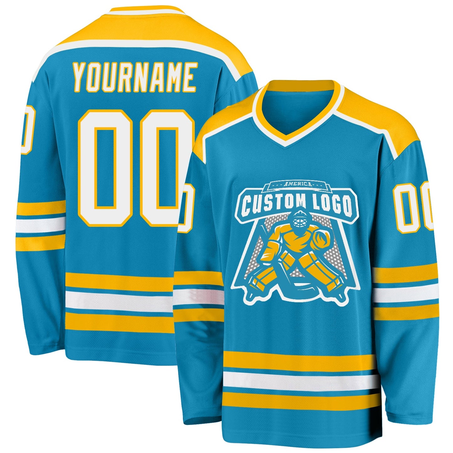 Custom Panther Blue White-Gold Hockey Jersey - Main View