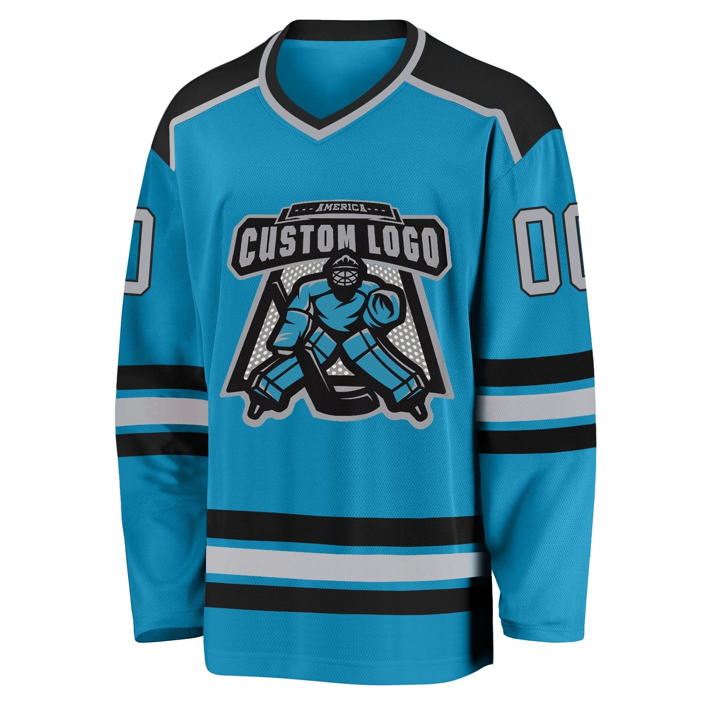Custom Panther Blue Gray-Black Hockey Jersey view 2