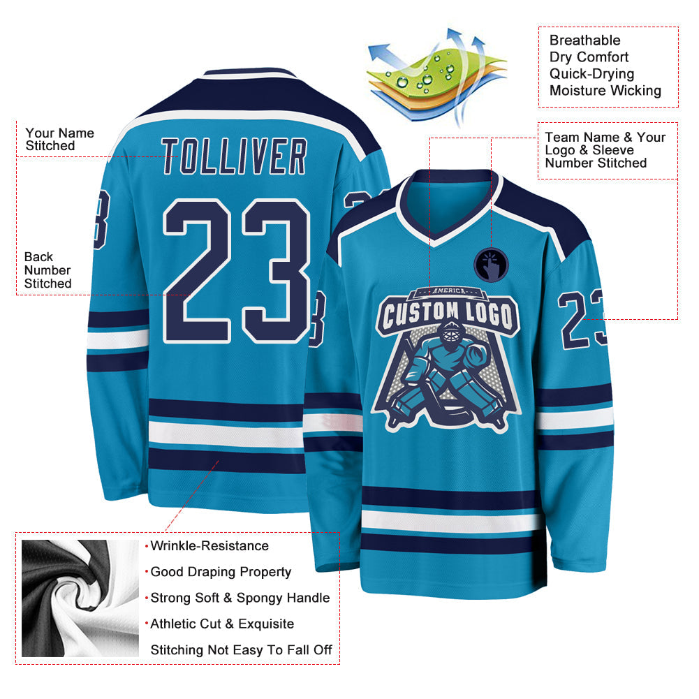 Custom Panther Blue Navy-White Hockey Jersey view 3