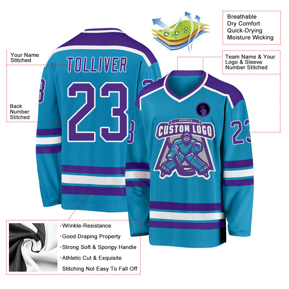 Custom Panther Blue Purple-White Hockey Jersey view 3