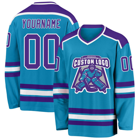 Custom Panther Blue Purple-White Hockey Jersey - Main View