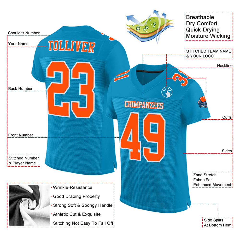 Custom Panther Blue Orange-White Mesh Authentic Football Jersey view 2