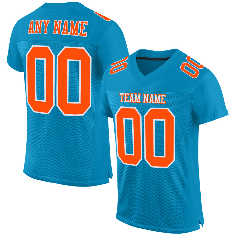 Custom Panther Blue Orange-White Mesh Authentic Football Jersey - Main View