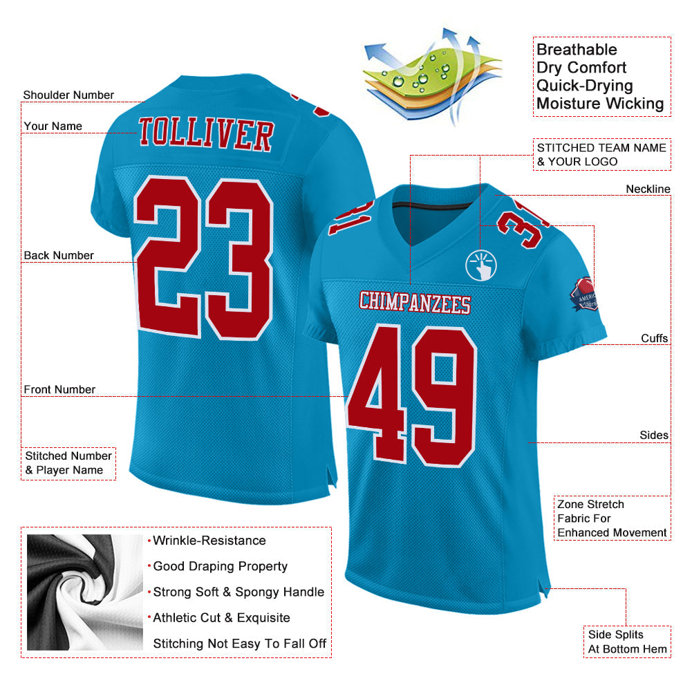 Custom Panther Blue Red-White Mesh Authentic Football Jersey view 2
