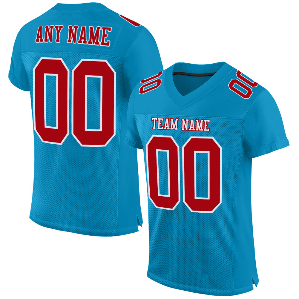 Custom Panther Blue Red-White Mesh Authentic Football Jersey - Main View