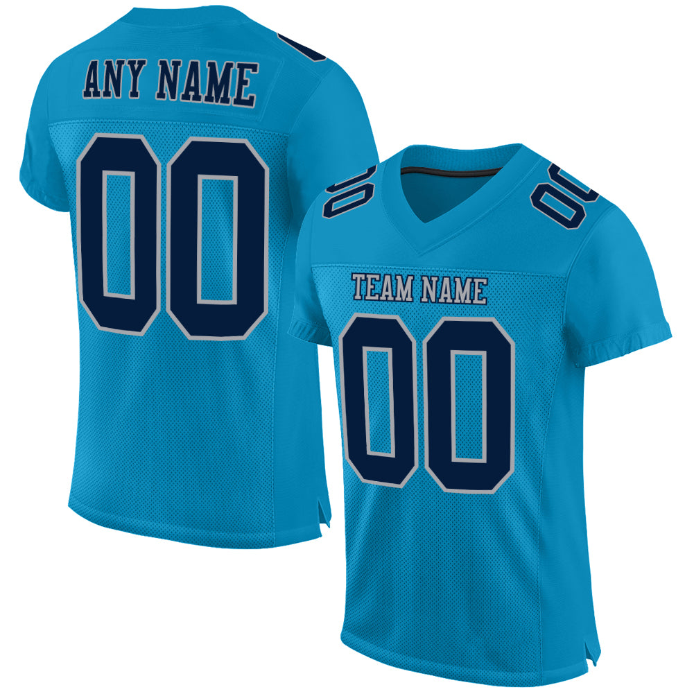 Custom Panther Blue Navy-Gray Mesh Authentic Football Jersey - Main View