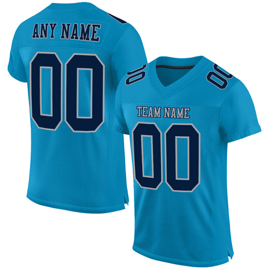 Custom Panther Blue Navy-Gray Mesh Authentic Football Jersey - Main View