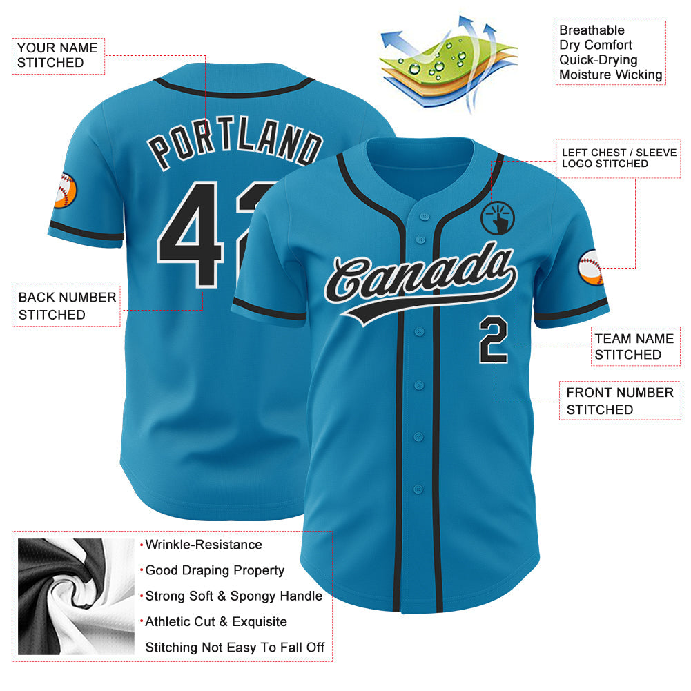 Custom Panther Blue Black-White Authentic Baseball Jersey view 3