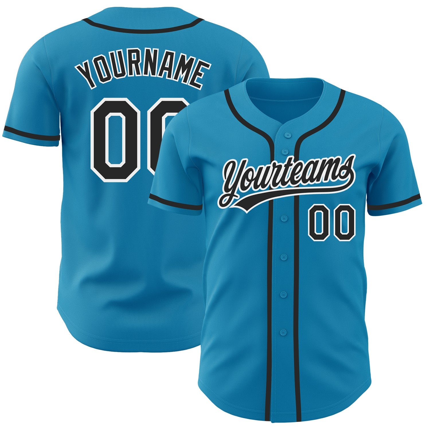 Custom Panther Blue Black-White Authentic Baseball Jersey - Main View