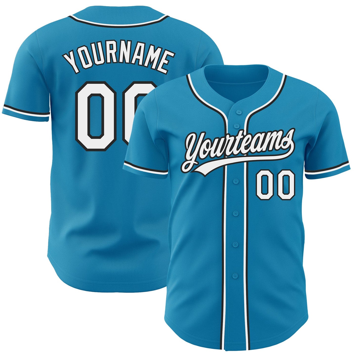 Custom Panther Blue White-Black Authentic Baseball Jersey - Main View
