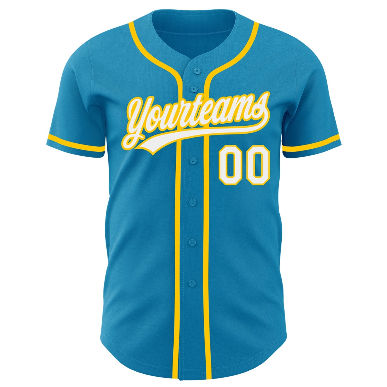 Custom Panther Blue White-Yellow Authentic Baseball Jersey view 2