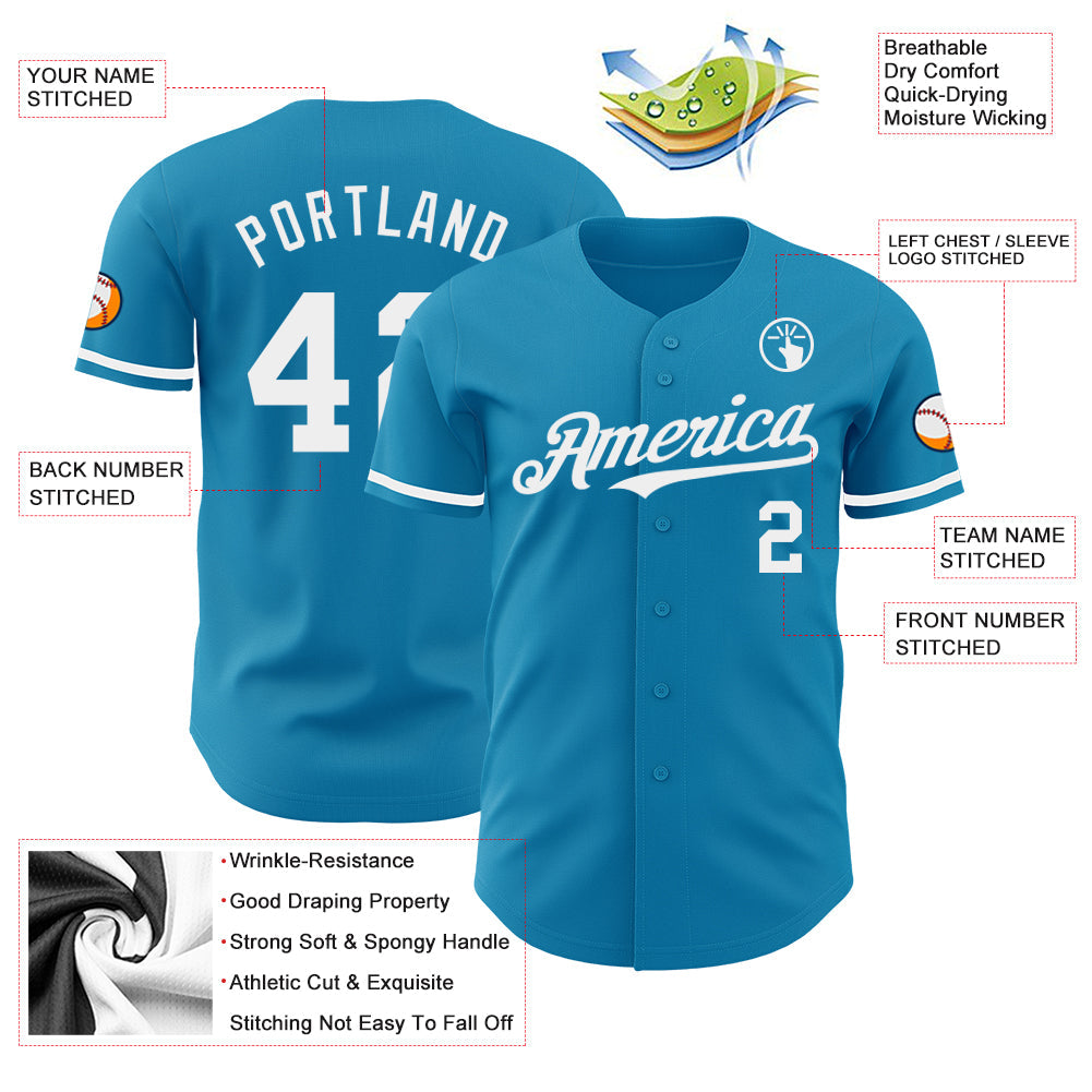 Custom Panther Blue White Authentic Baseball Jersey view 3