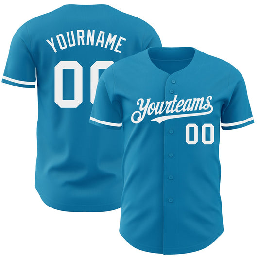 Custom Panther Blue White Authentic Baseball Jersey - Main View