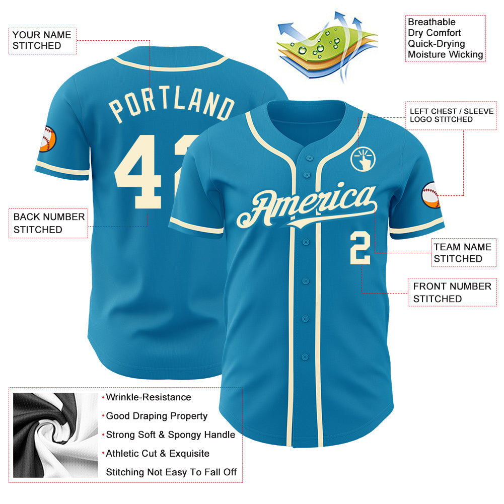 Custom Panther Blue Cream Authentic Baseball Jersey view 3