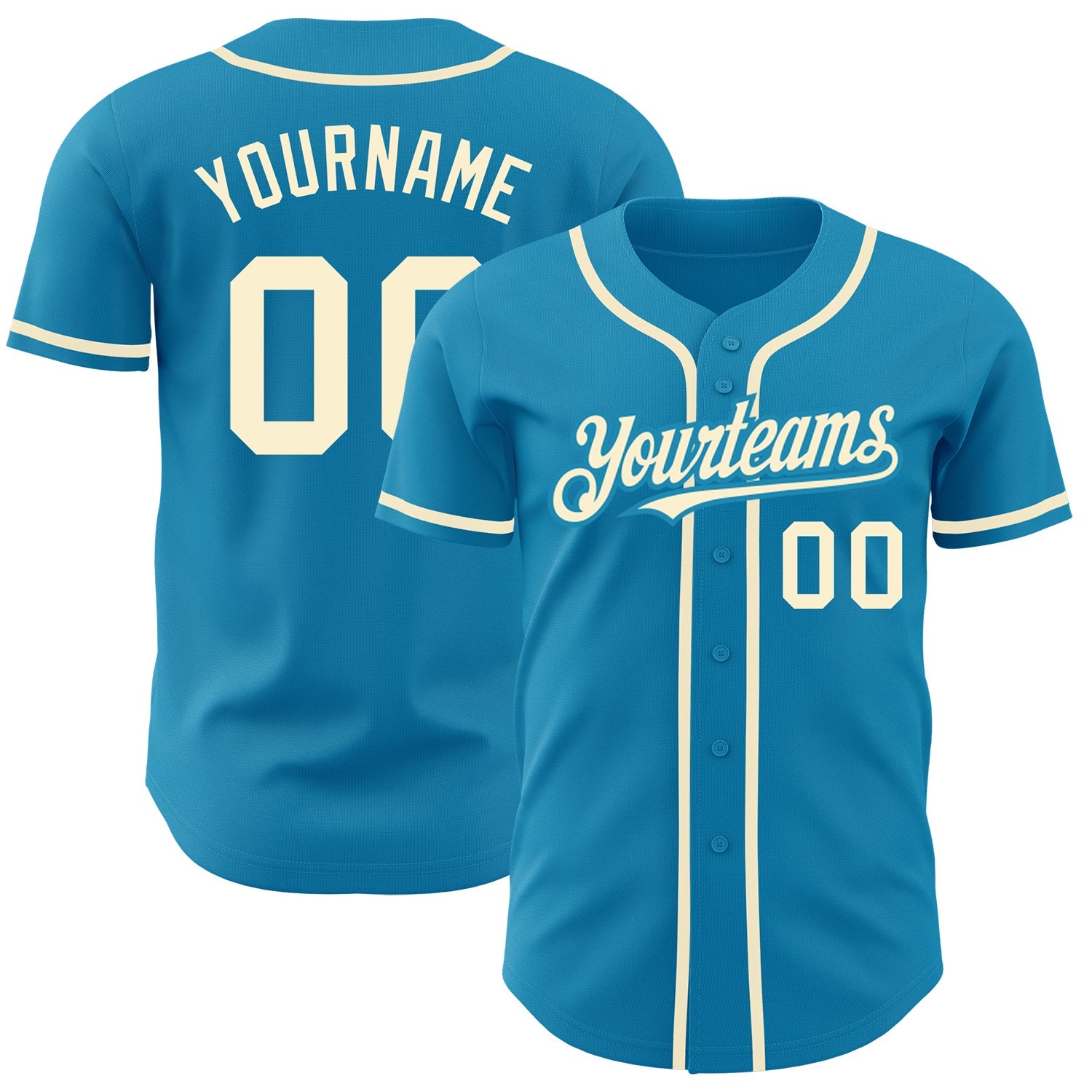 Custom Panther Blue Cream Authentic Baseball Jersey - Main View