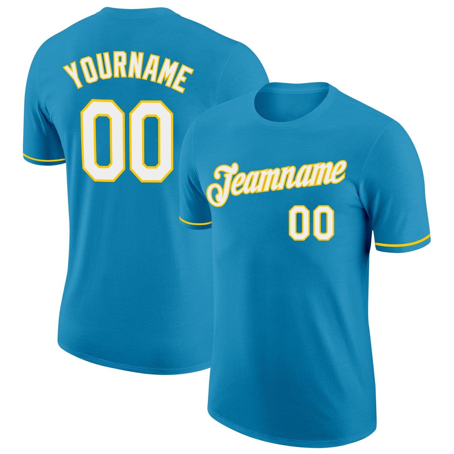 Custom Panther Blue White-Yellow Performance T-Shirt - Main View