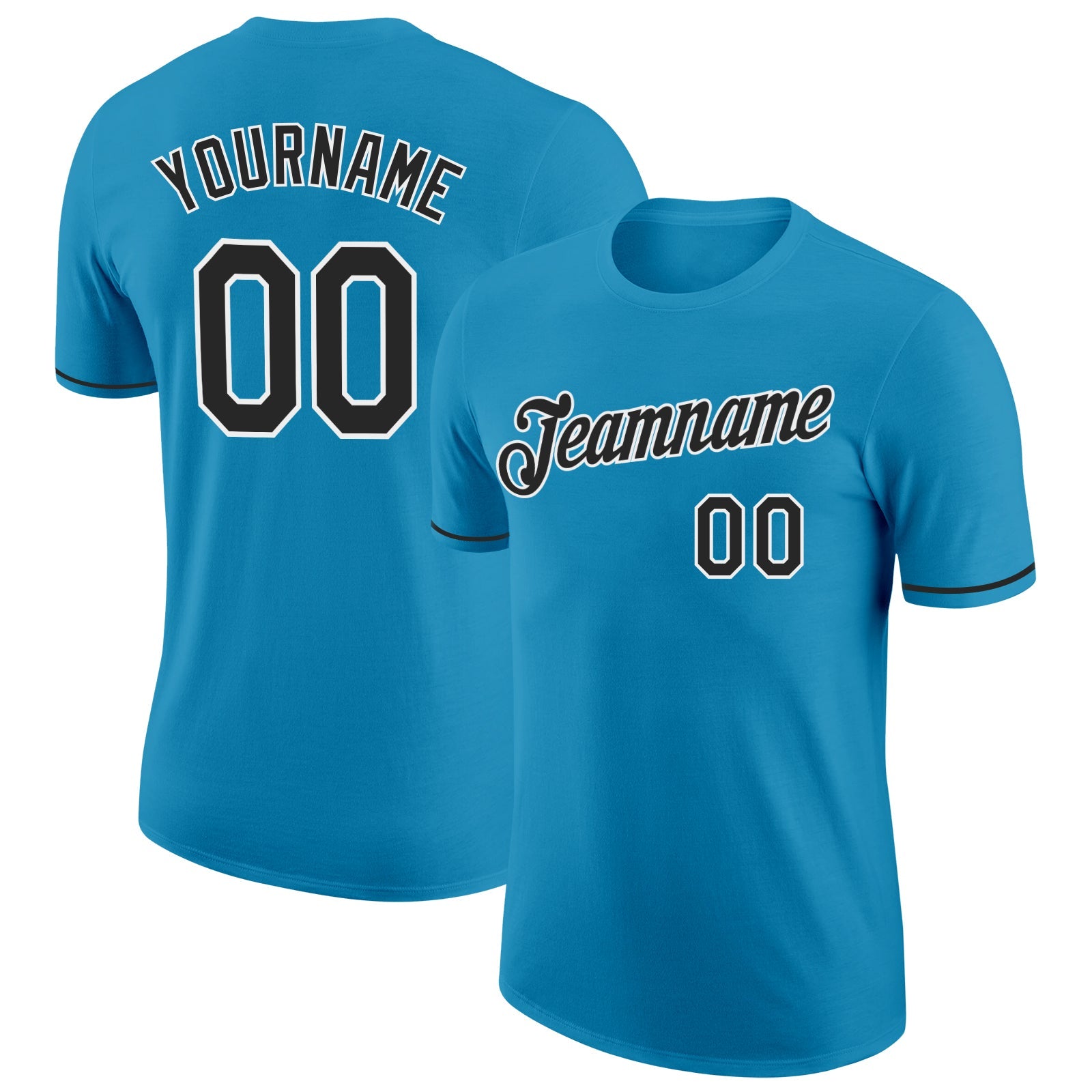 Custom Panther Blue Black-White Performance T-Shirt - Main View