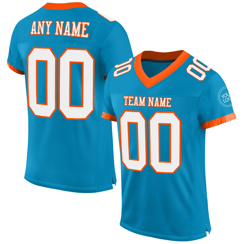 Custom Panther Blue White-Orange Mesh Authentic Football Jersey - Main View