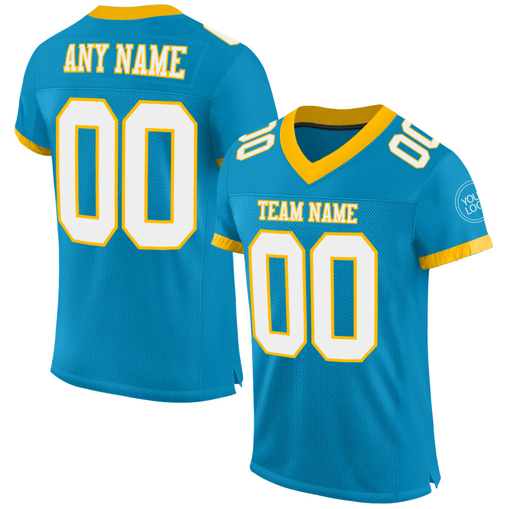 Custom Panther Blue White-Gold Mesh Authentic Football Jersey - Main View