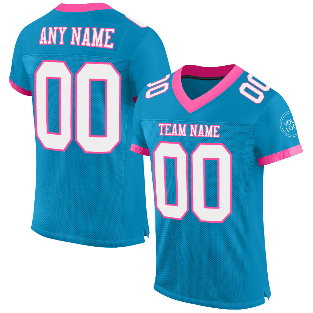 Custom Panther Blue White-Pink Mesh Authentic Football Jersey - Main View