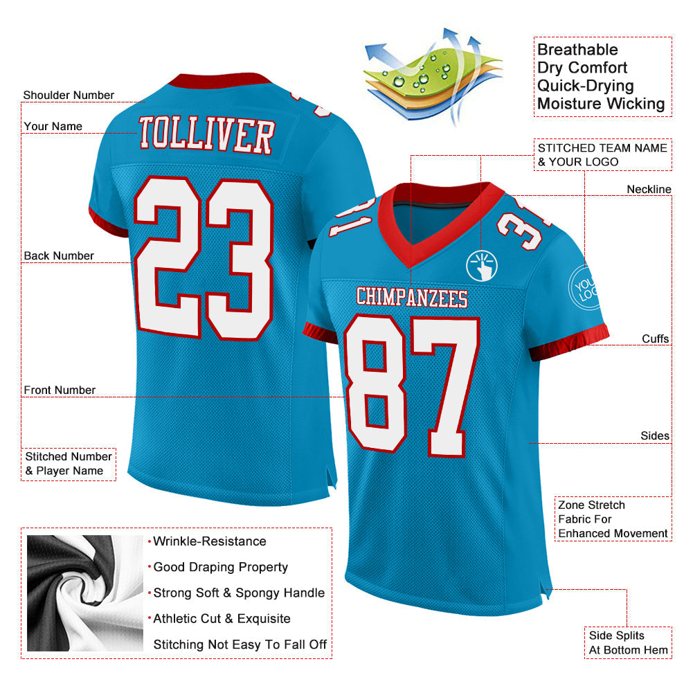 Custom Panther Blue White-Red Mesh Authentic Football Jersey view 2