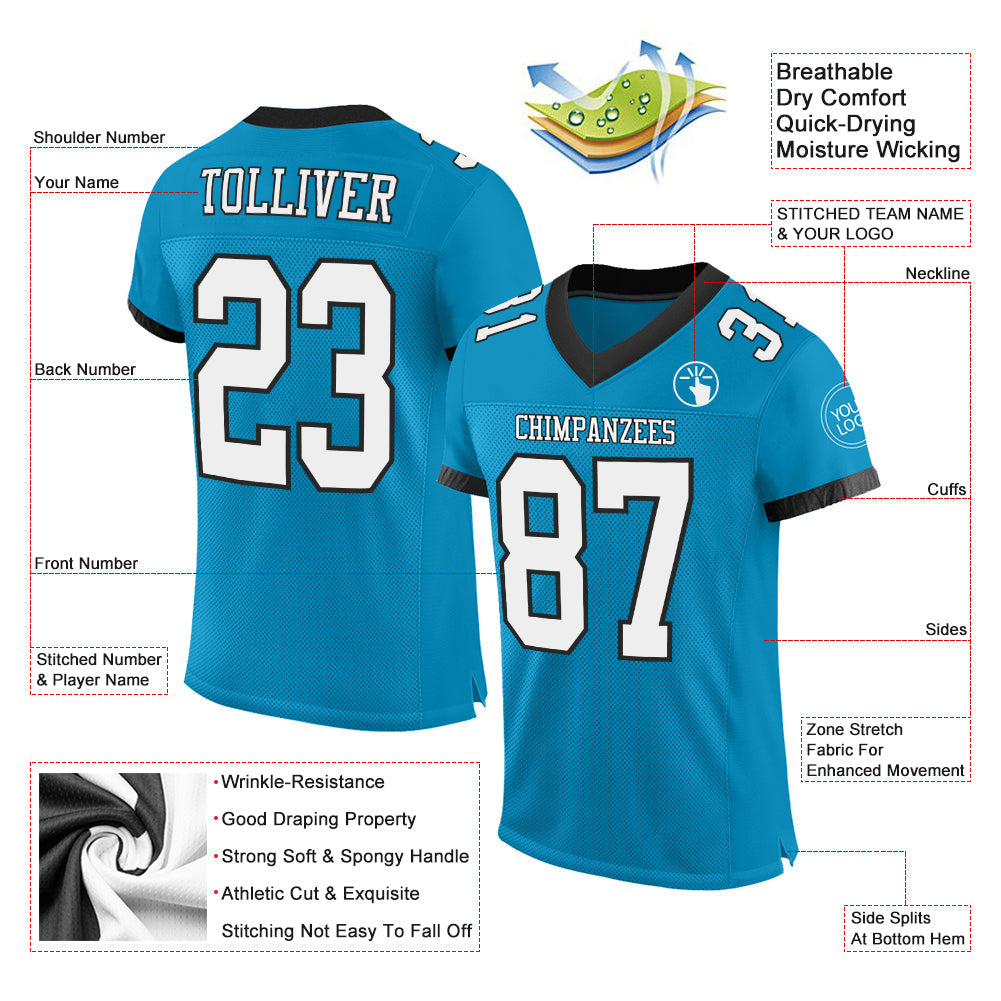 Custom Panther Blue White-Black Mesh Authentic Football Jersey view 2