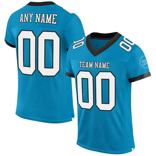 Custom Panther Blue White-Black Mesh Authentic Football Jersey - Main View