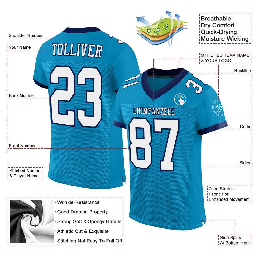 Custom Panther Blue White-Navy Mesh Authentic Football Jersey view 2