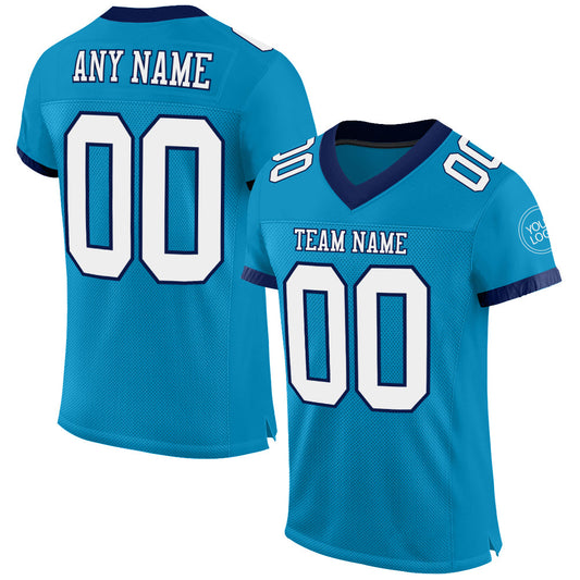 Custom Panther Blue White-Navy Mesh Authentic Football Jersey - Main View