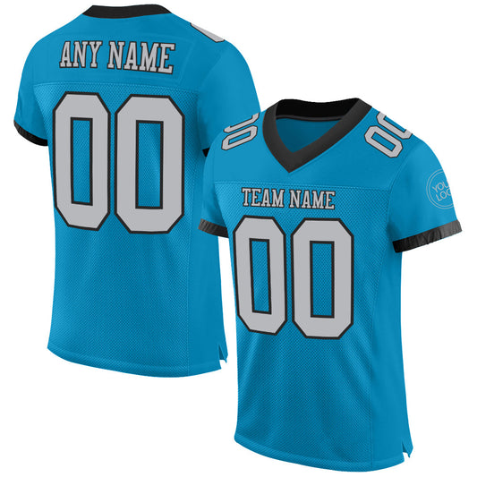 Custom Panther Blue Gray-Black Mesh Authentic Football Jersey - Main View