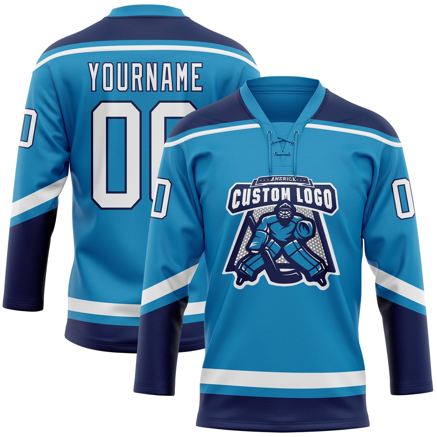 Custom Panther Blue White-Navy Hockey Lace Neck Jersey view 2