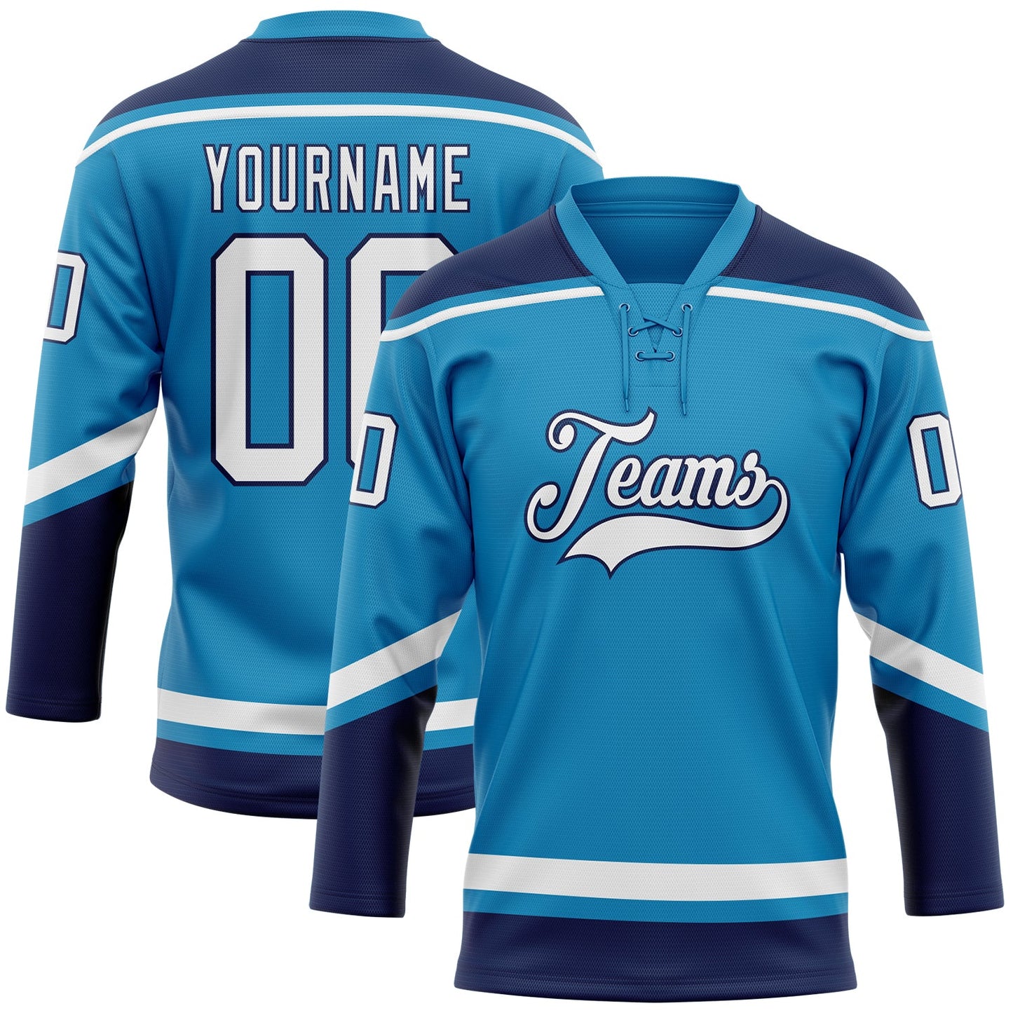 Custom Panther Blue White-Navy Hockey Lace Neck Jersey - Main View