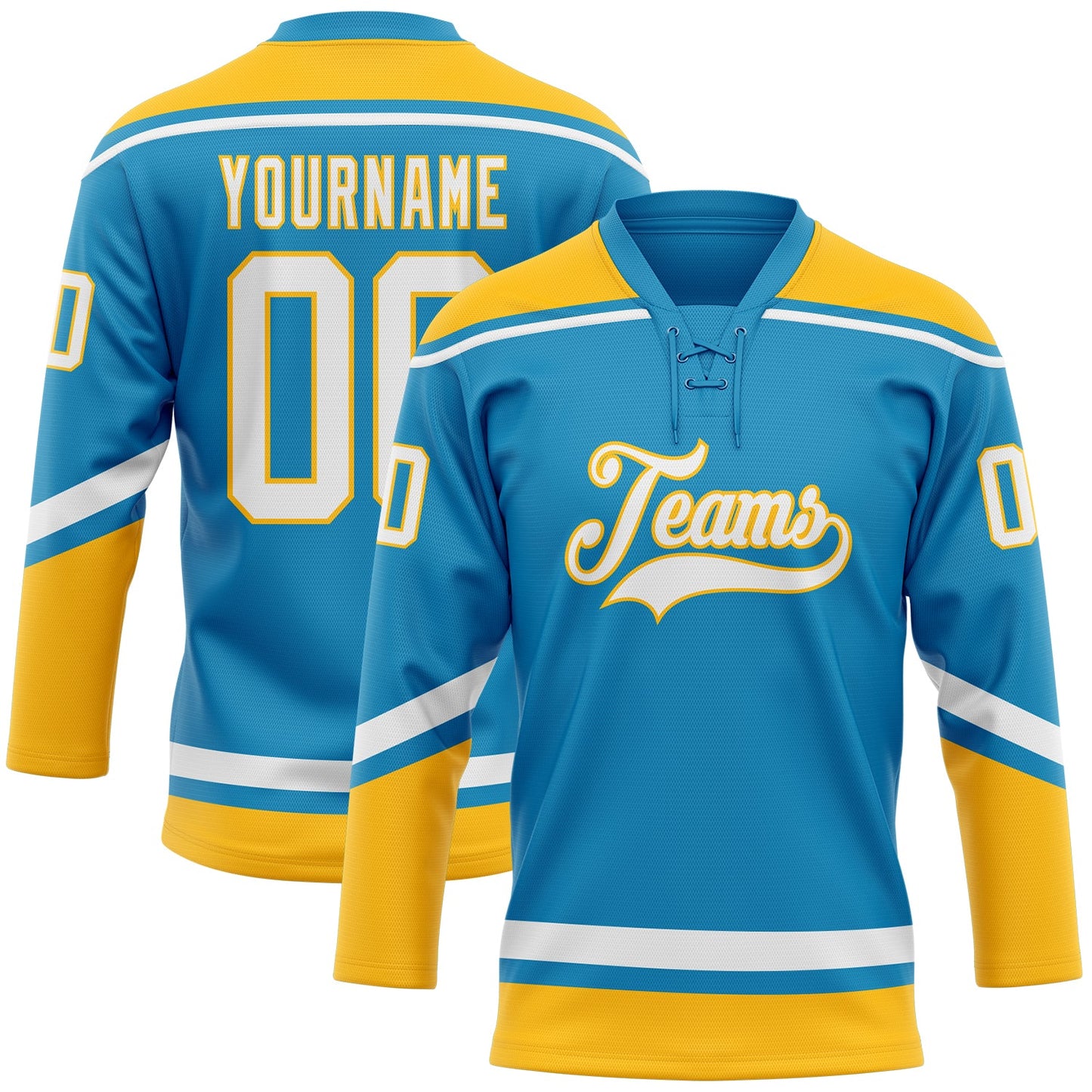 Custom Panther Blue White-Gold Hockey Lace Neck Jersey - Main View