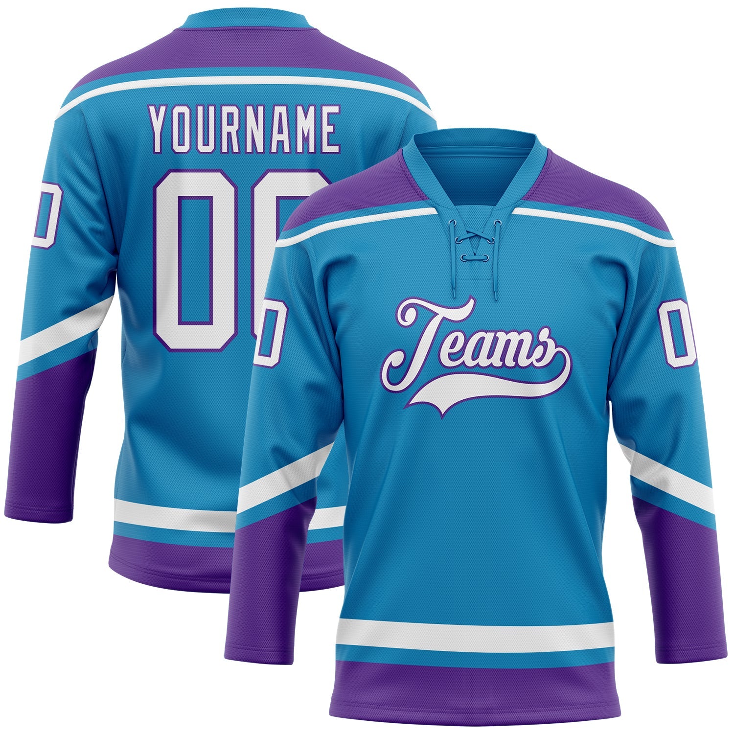 Custom Panther Blue White-Purple Hockey Lace Neck Jersey - Main View