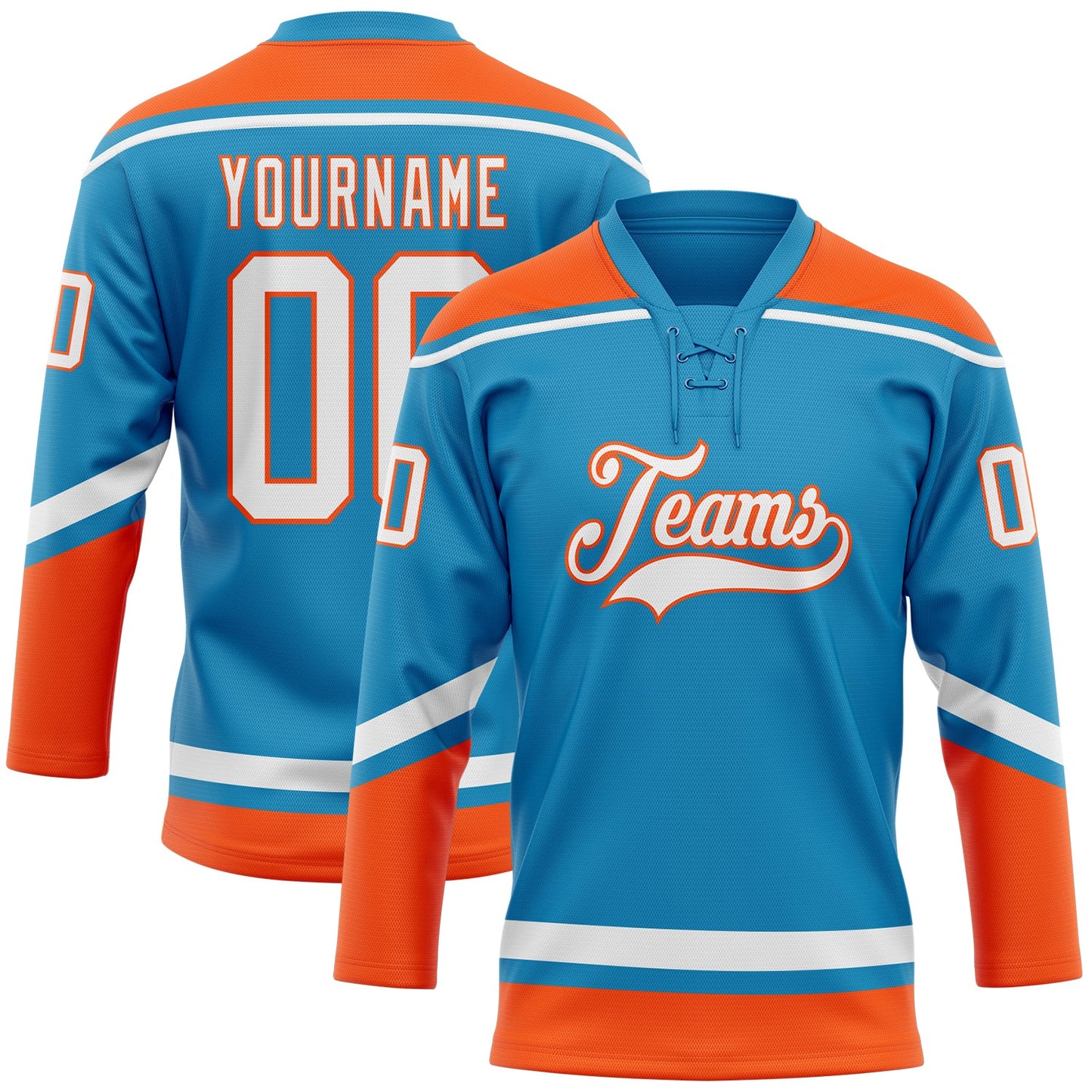 Custom Panther Blue White-Orange Hockey Lace Neck Jersey - Main View