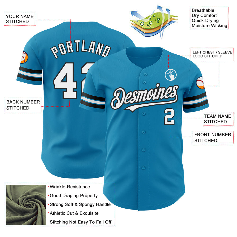 Custom Panther Blue White-Black Authentic Baseball Jersey view 3
