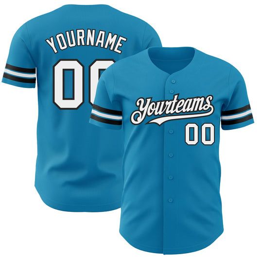 Custom Panther Blue White-Black Authentic Baseball Jersey - Main View