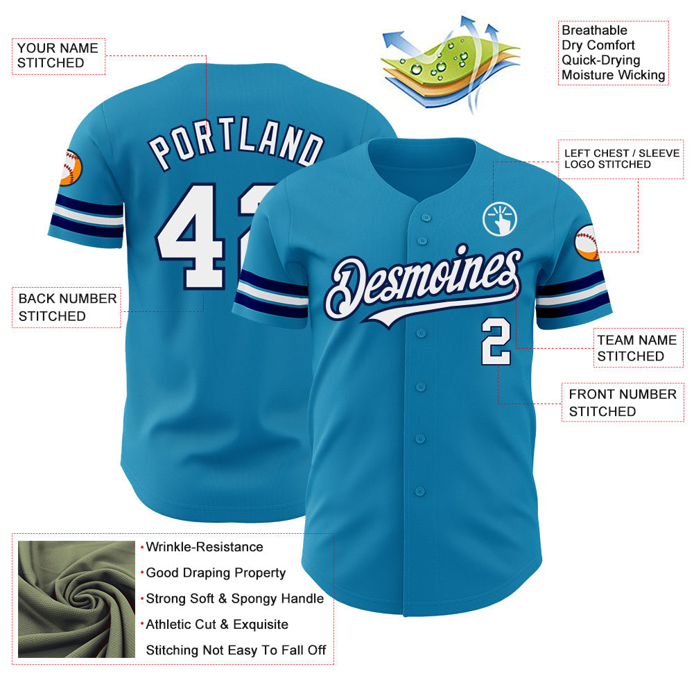 Custom Panther Blue White-Navy Authentic Baseball Jersey view 3